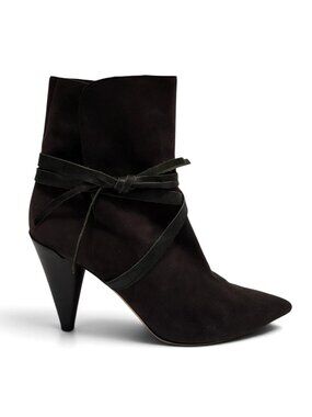 Isabel Marant Lidly Suede Wrap Tie Ankle Boots Cone Heel